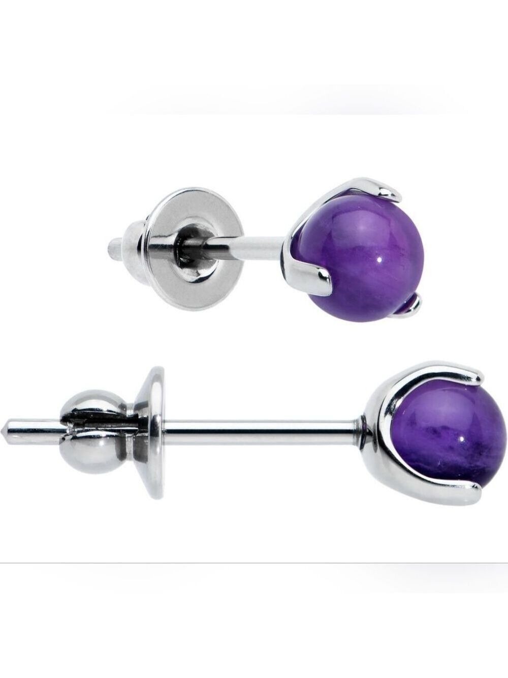 4mm Purple Amethyst Stone Implant Grade Titanium Stud Earrings